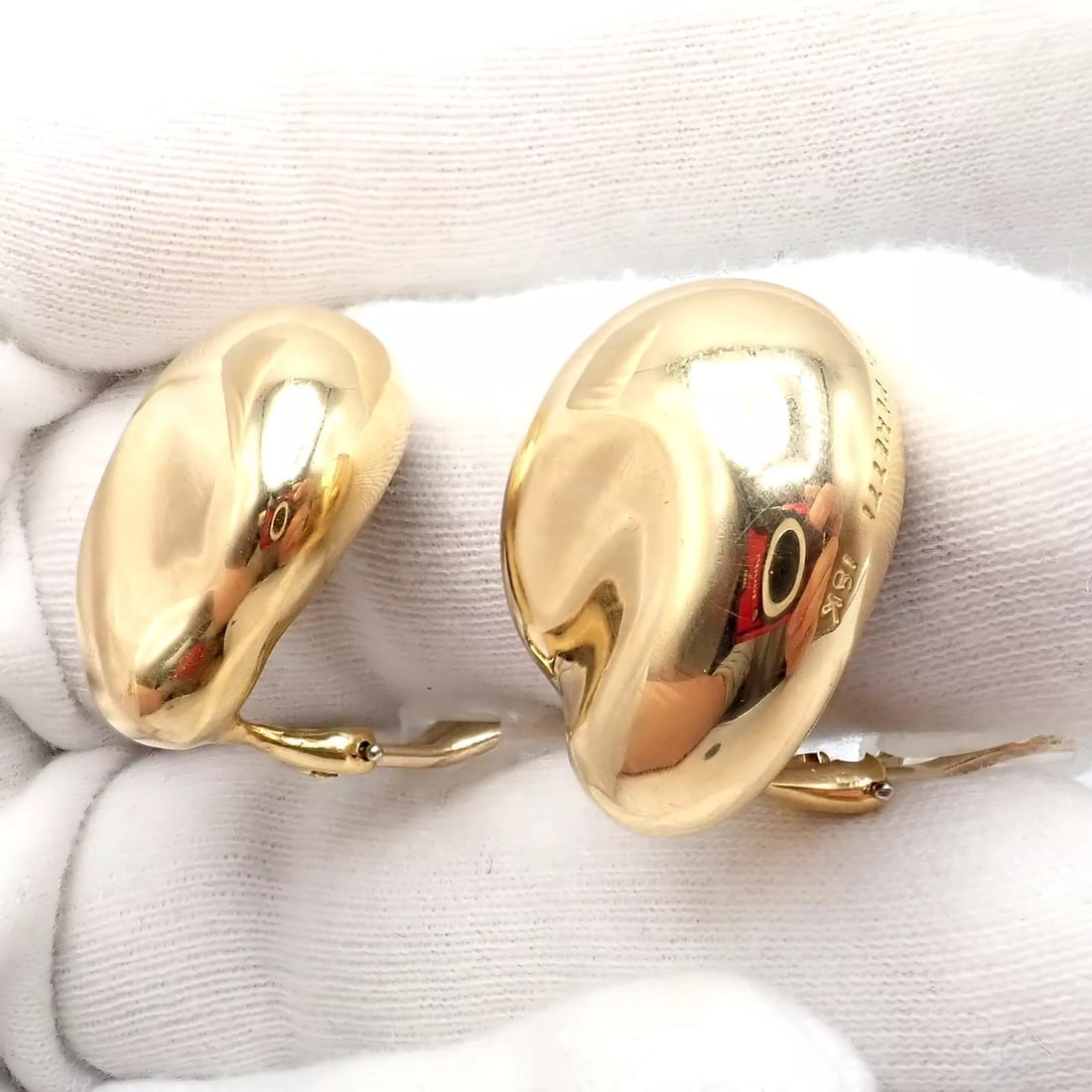 Authentic Tiffany & Co Peretti 18k Yellow Gold Extra Large Thumbprint Earrings - 9