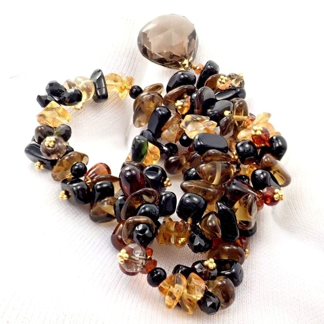 Laura Gibson 18k Yellow Gold Briolette Smokey Topaz Onyx Bead Large Necklace - 11