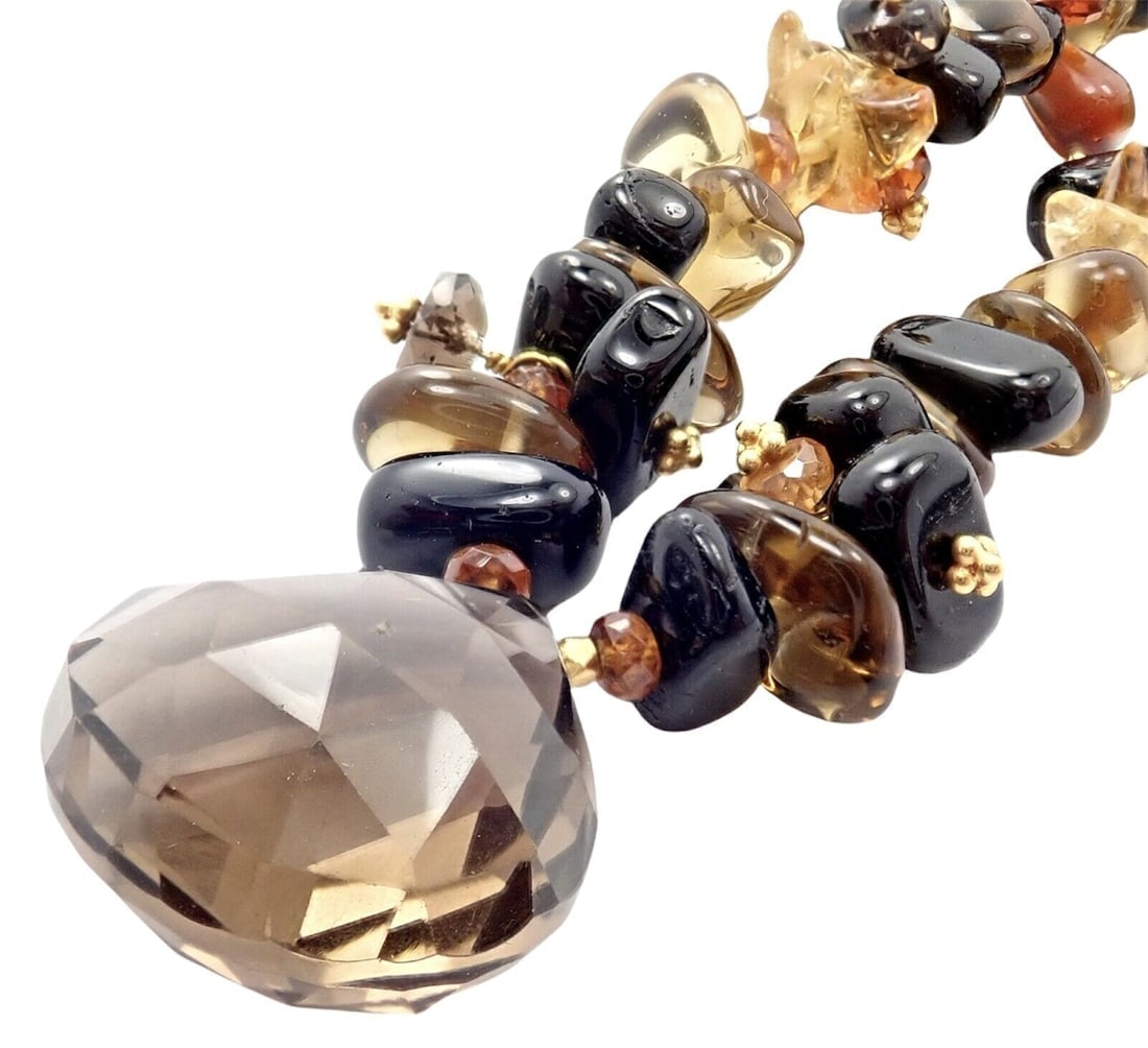 Laura Gibson 18k Yellow Gold Briolette Smokey Topaz Onyx Bead Large Necklace - 2