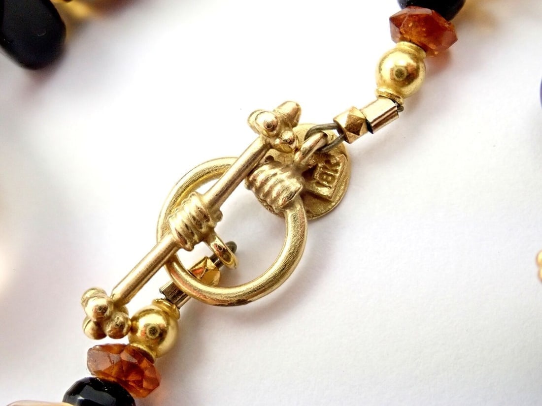 Laura Gibson 18k Yellow Gold Briolette Smokey Topaz Onyx Bead Large Necklace - 7