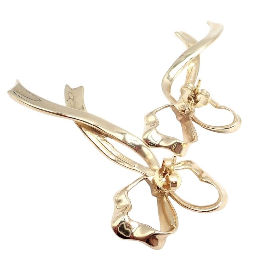 Authentic Tiffany & Co 18k Yellow Gold Diamond Large Ribbon Bow Earrings 1985 - 6
