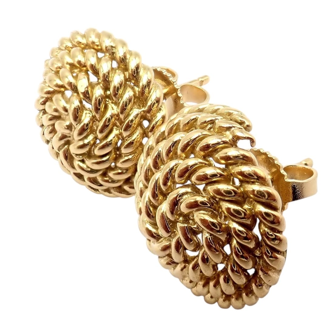 Authentic! Tiffany & Co 18k Yellow Gold Rope Coil Vintage Earrings - 9