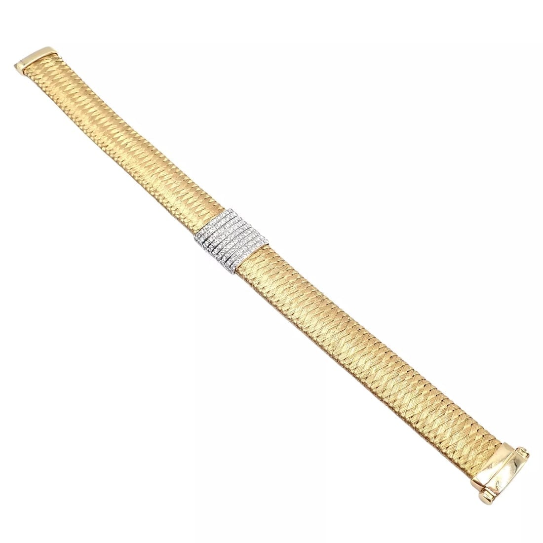Authentic! Roberto Coin 18k Yellow Gold 9 Row Diamond Silk Weave Bracelet - 11