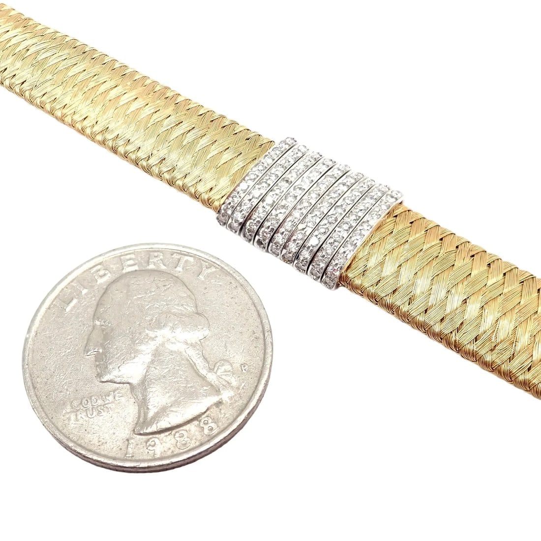 Authentic! Roberto Coin 18k Yellow Gold 9 Row Diamond Silk Weave Bracelet - 4