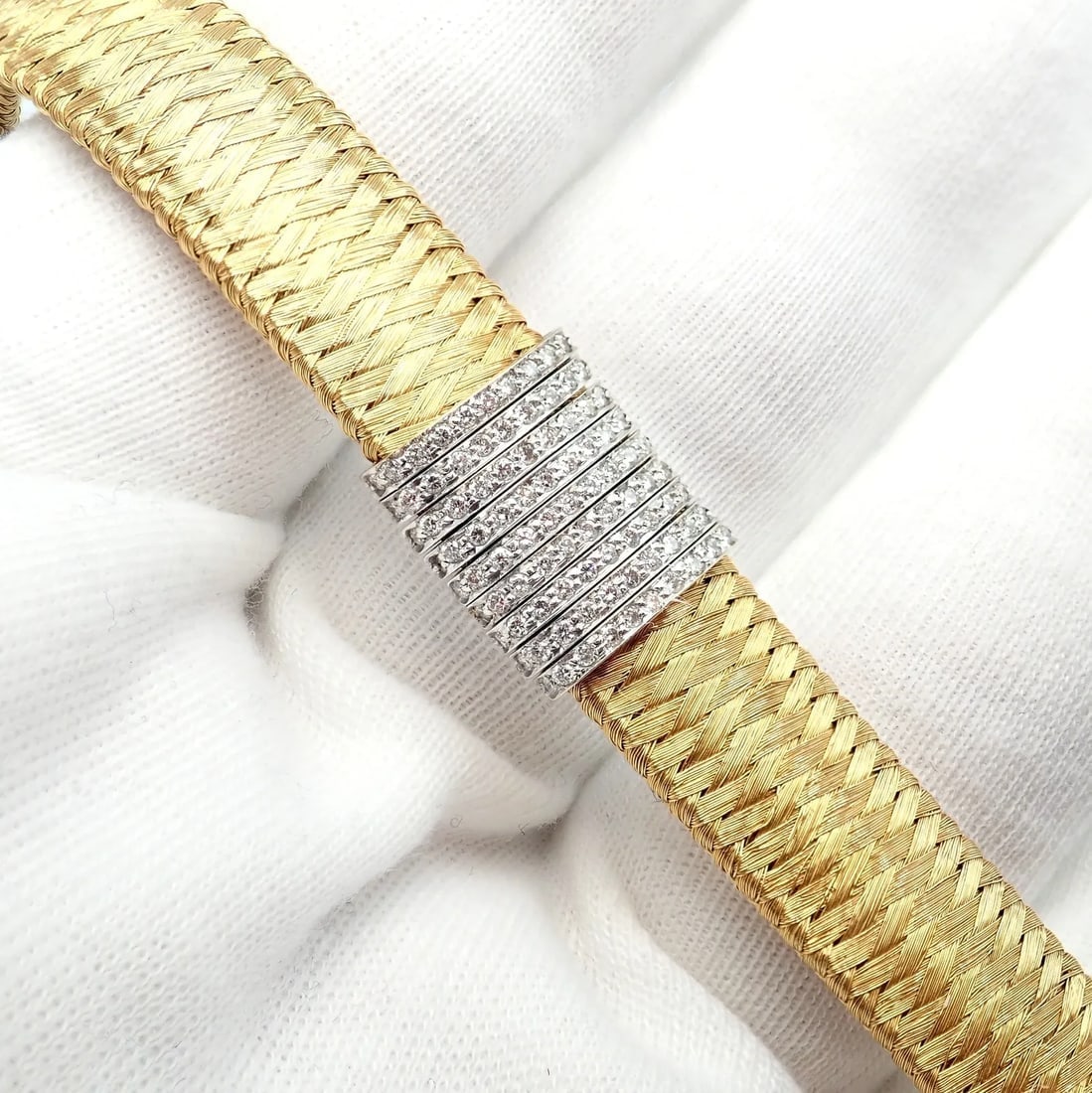 Authentic! Roberto Coin 18k Yellow Gold 9 Row Diamond Silk Weave Bracelet - 5