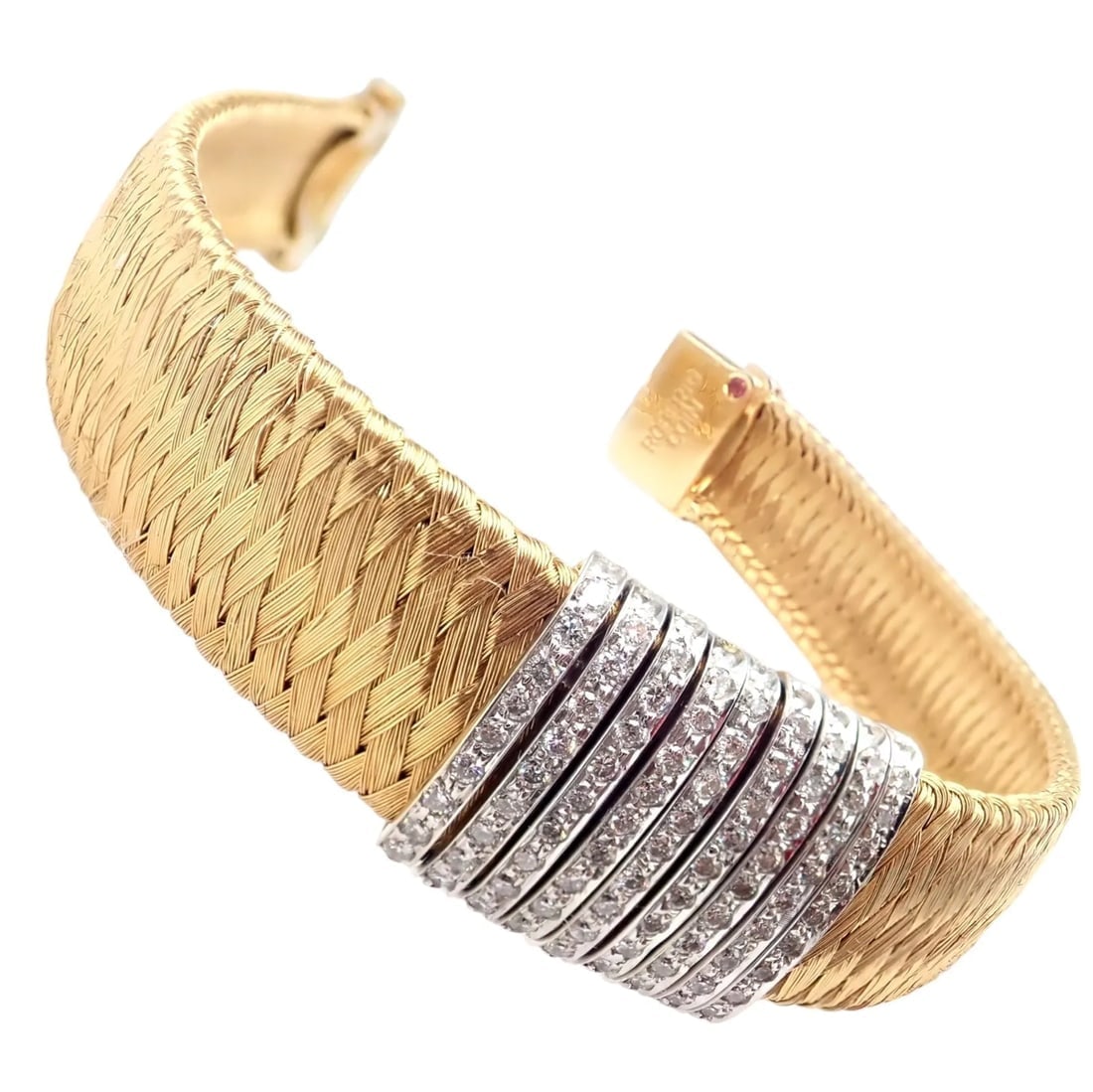 Authentic! Roberto Coin 18k Yellow Gold 9 Row Diamond Silk Weave Bracelet - 9