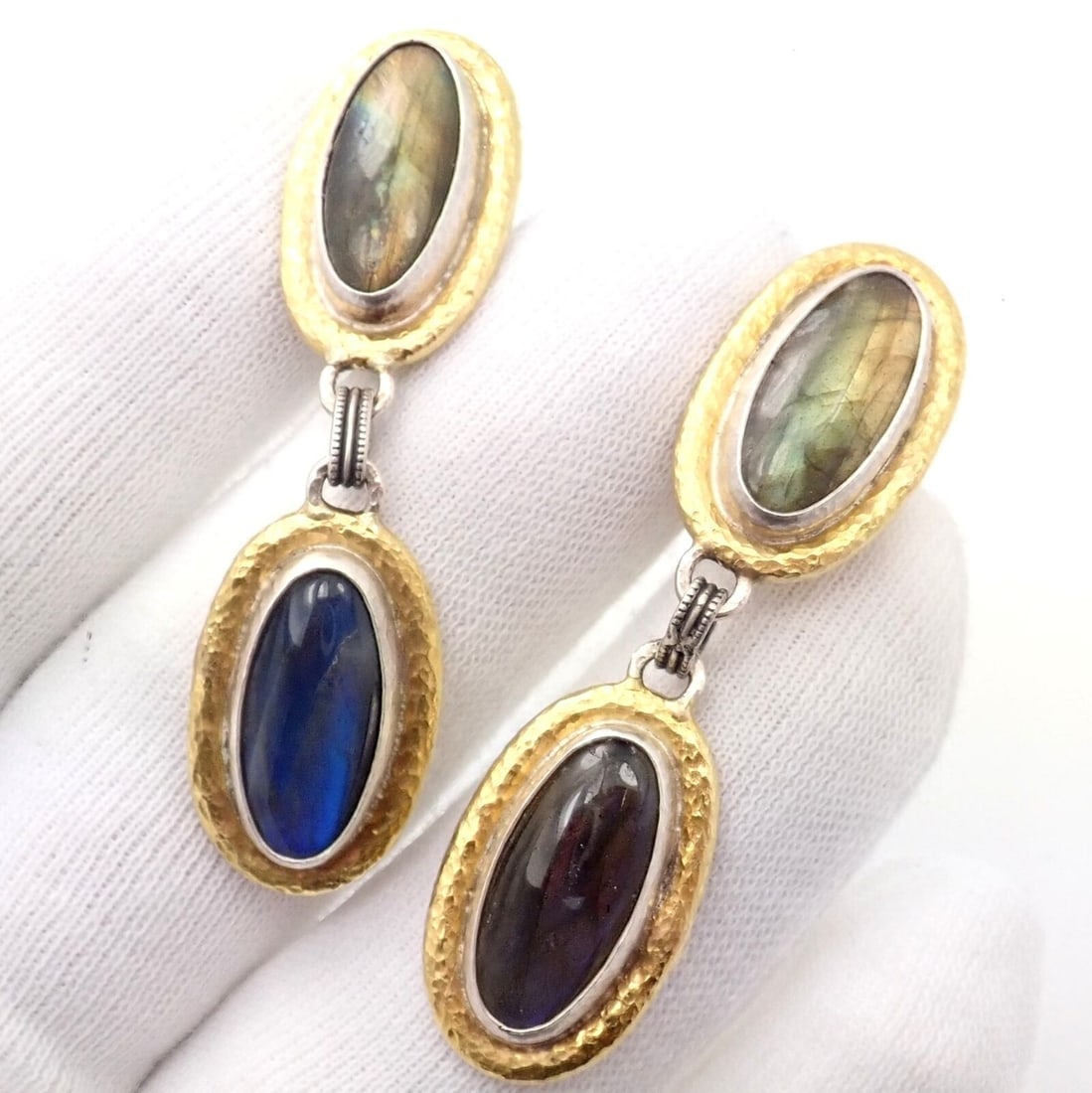 Authentic! Gurhan Hammered Sterling Silver 24k Gold Labradorite Earrings - 4