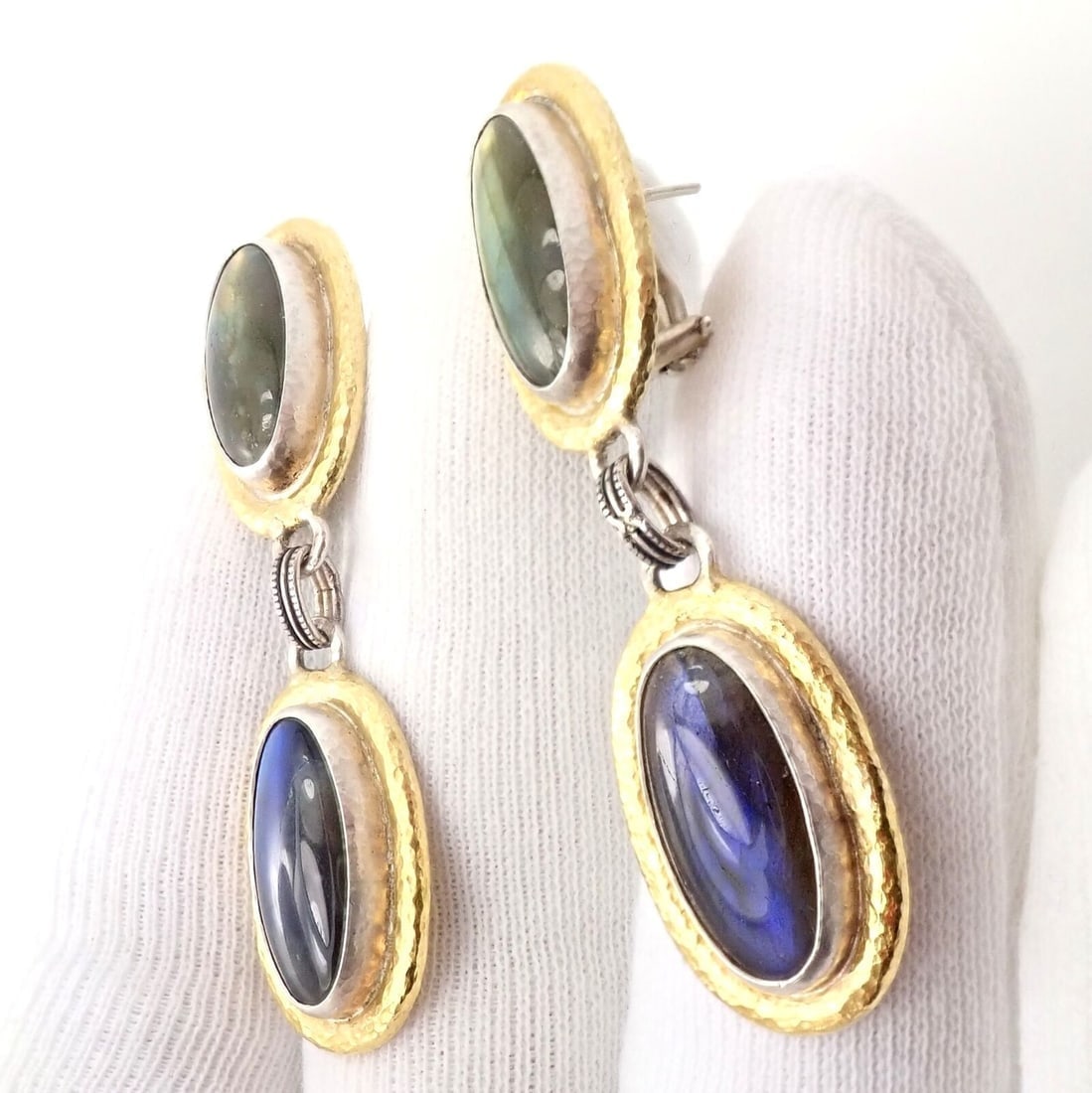 Authentic! Gurhan Hammered Sterling Silver 24k Gold Labradorite Earrings - 5