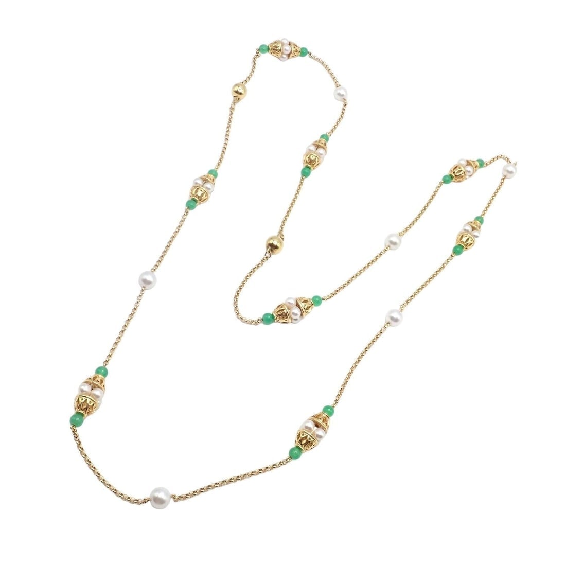 Vintage! Mikimoto 18k Yellow Gold Pearl Chalcedony 32" Long Necklace - 10