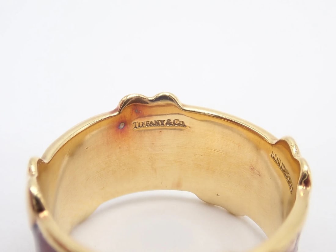 Tiffany & Co Schlumberger 18k Yellow Gold Red Enamel Heart Band Ring sz 6 - 10