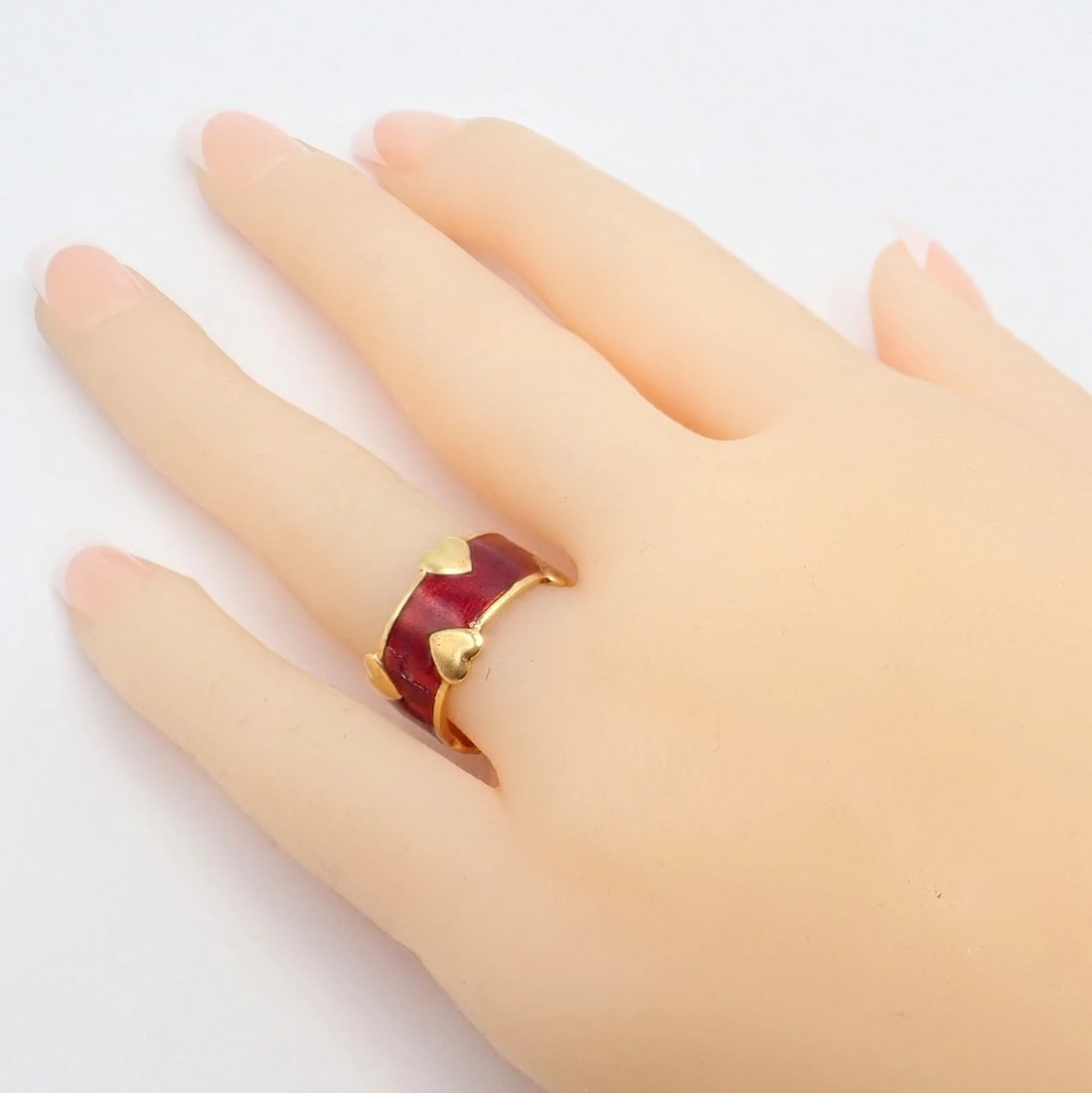 Tiffany & Co Schlumberger 18k Yellow Gold Red Enamel Heart Band Ring sz 6 - 2
