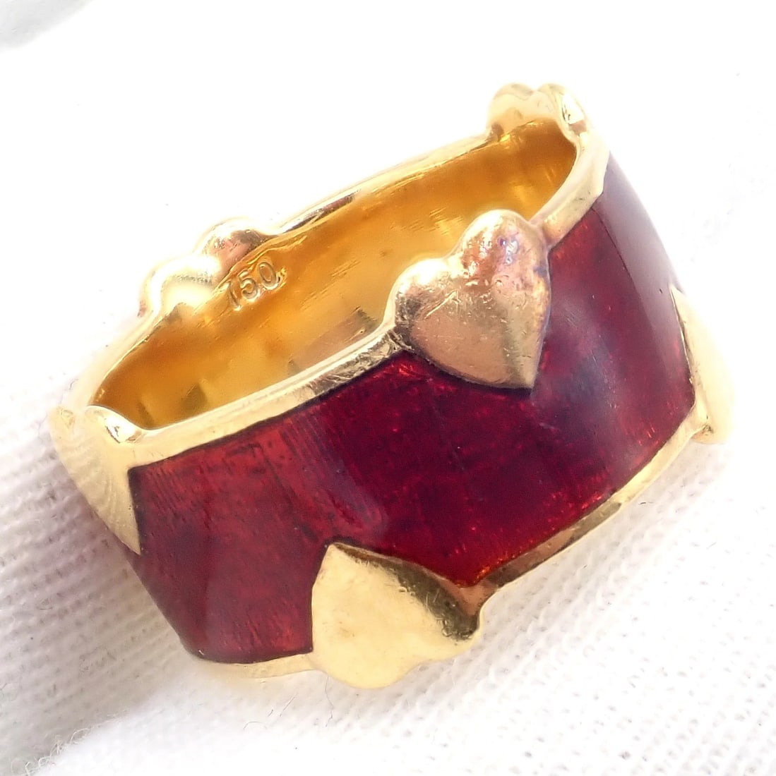 Tiffany & Co Schlumberger 18k Yellow Gold Red Enamel Heart Band Ring sz 6 - 8
