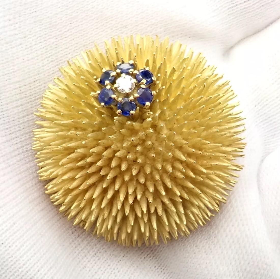 Tiffany & Co 18k Yellow Gold Sapphire Diamond Large Urchin Brooch Pin 1960's - 10
