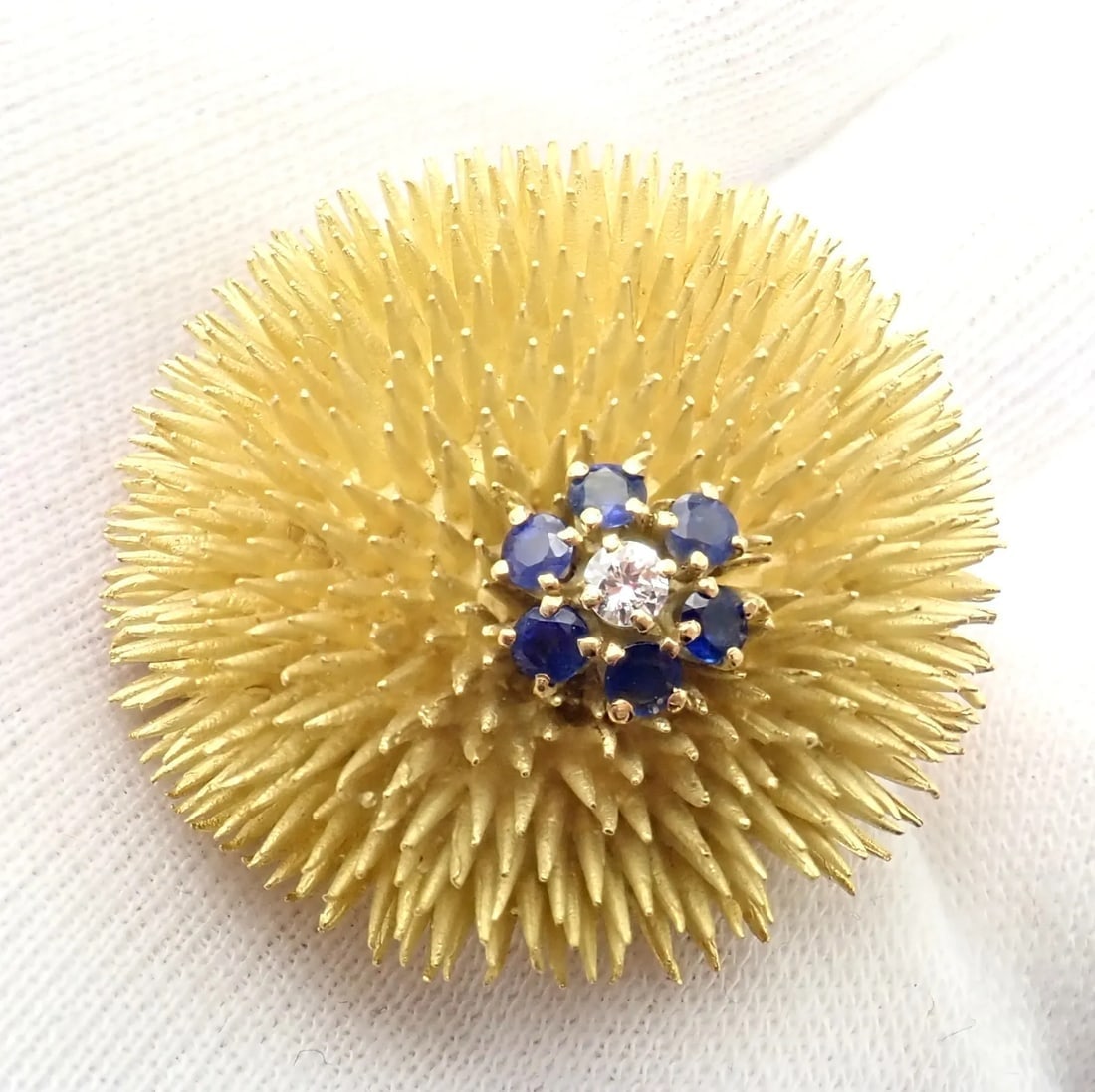 Tiffany & Co 18k Yellow Gold Sapphire Diamond Large Urchin Brooch Pin 1960's - 11
