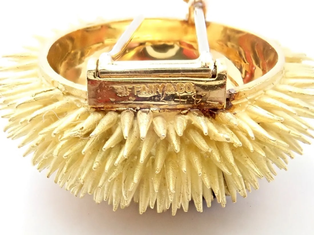 Tiffany & Co 18k Yellow Gold Sapphire Diamond Large Urchin Brooch Pin 1960's - 2