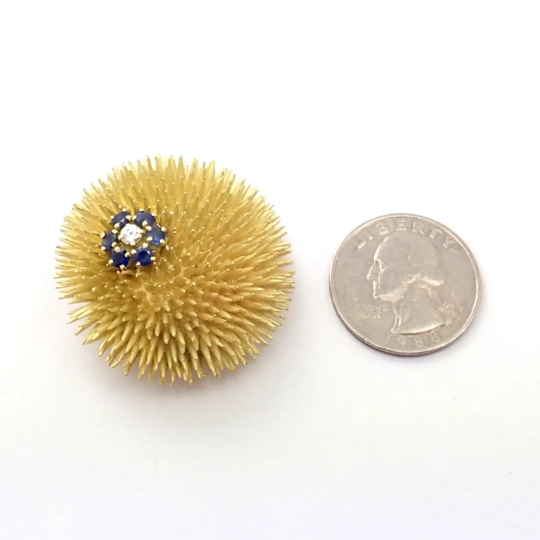 Tiffany & Co 18k Yellow Gold Sapphire Diamond Large Urchin Brooch Pin 1960's - 7