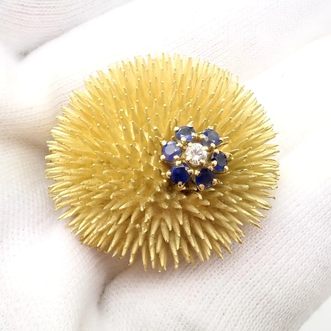 Tiffany & Co 18k Yellow Gold Sapphire Diamond Large Urchin Brooch Pin 1960's - 9