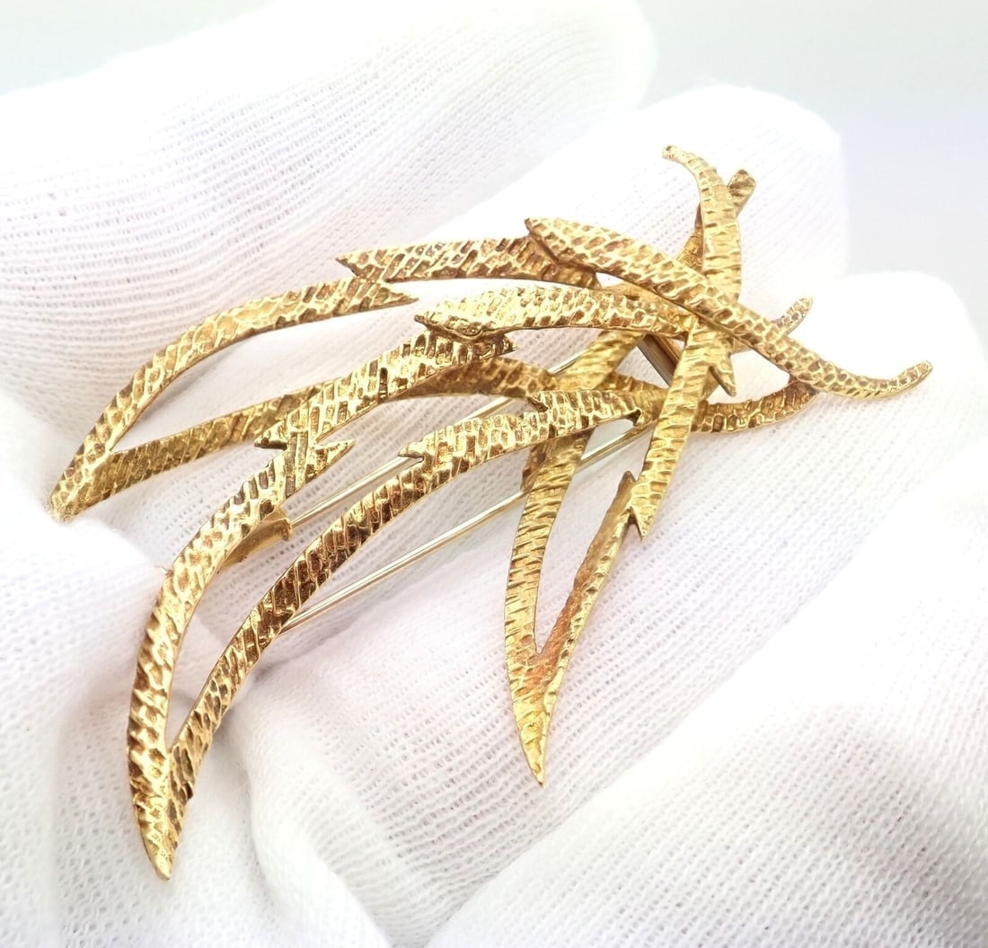 Rare Authentic Vintage Hermes Paris 18k Yellow Gold Starburst Comet Brooch Pin - 4