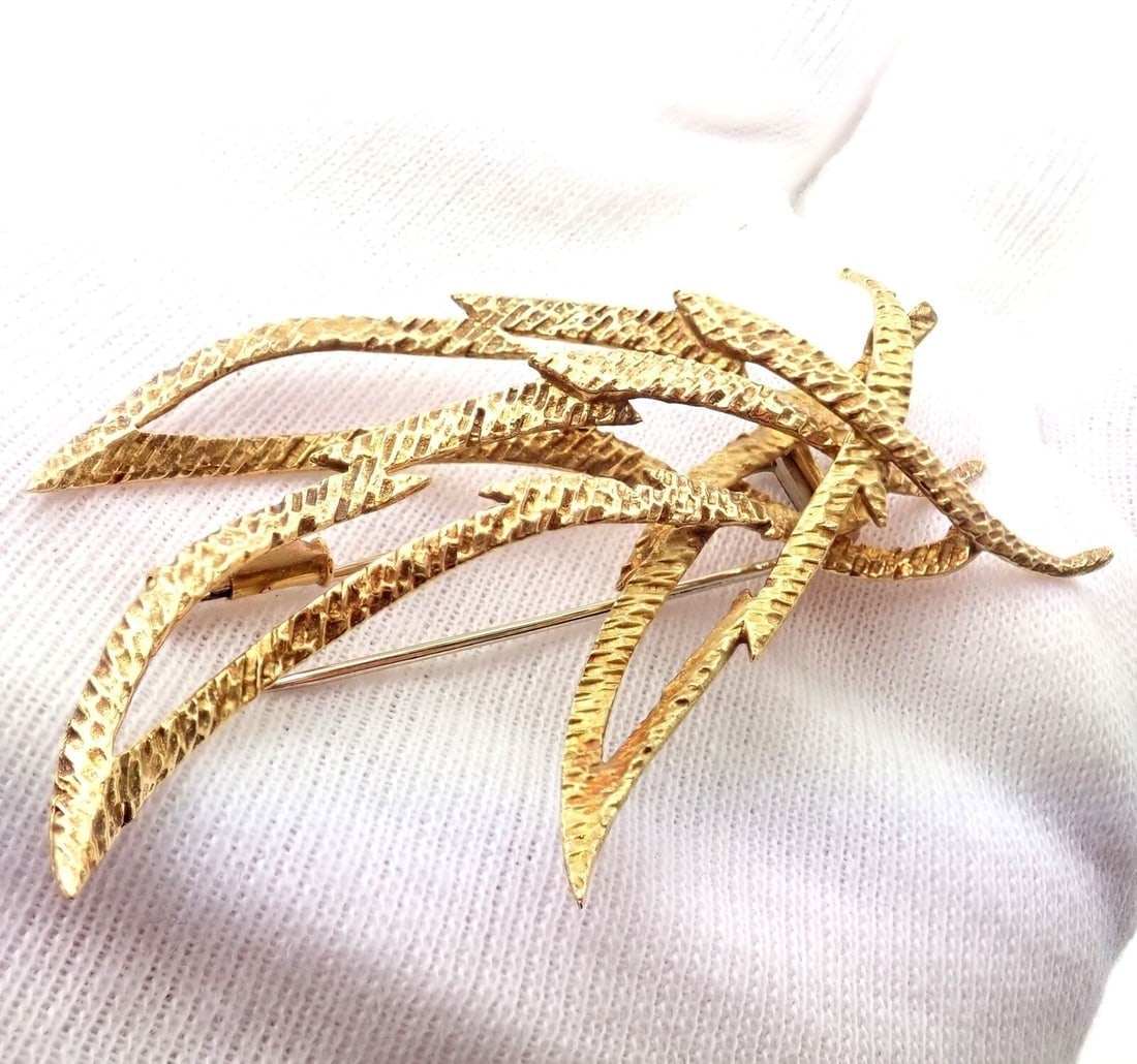 Rare Authentic Vintage Hermes Paris 18k Yellow Gold Starburst Comet Brooch Pin - 5