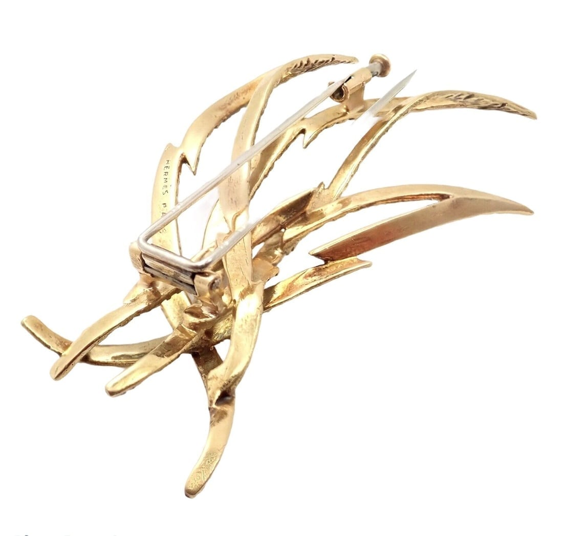 Rare Authentic Vintage Hermes Paris 18k Yellow Gold Starburst Comet Brooch Pin - 8