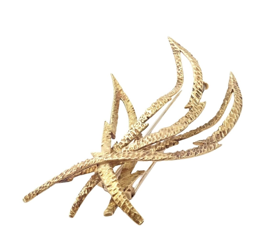 Rare Authentic Vintage Hermes Paris 18k Yellow Gold Starburst Comet Brooch Pin - 9