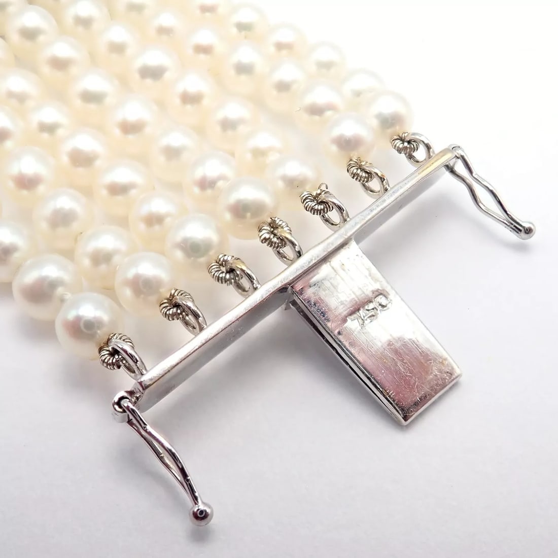 Vintage Estate 18k White Gold Diamond 7 Row 4.5mm Pearl Bracelet - 9