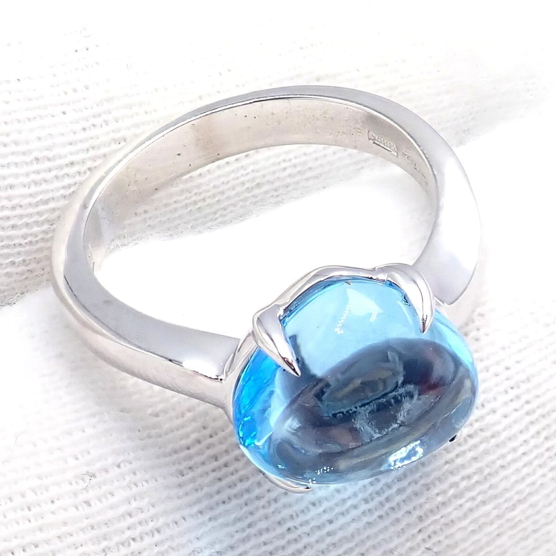 Authentic! Bulgari 18k Whtie Gold Mediterranean Eden Blue Topaz Ring Size 6 - 10