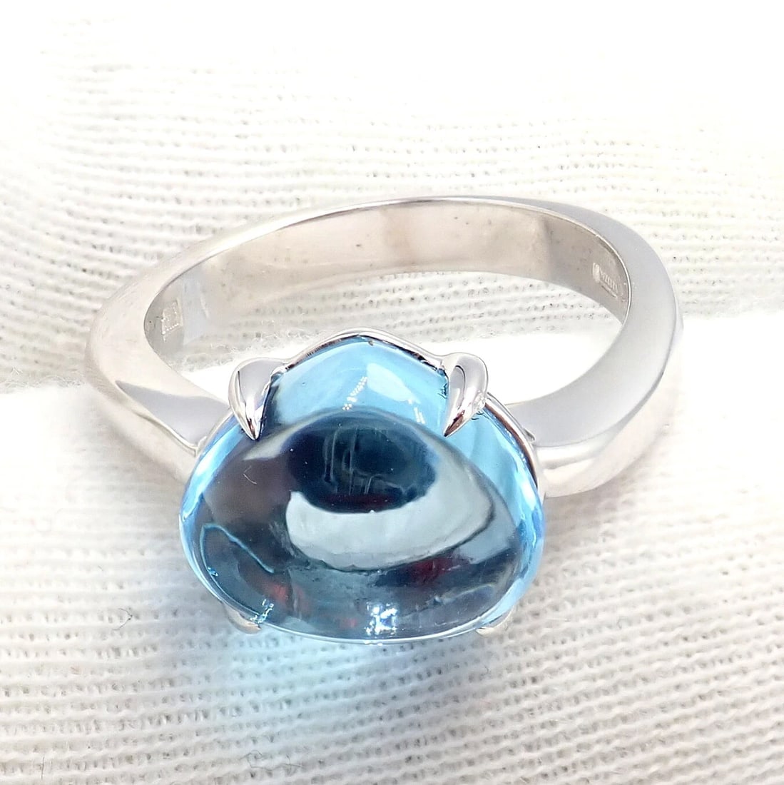 Authentic! Bulgari 18k Whtie Gold Mediterranean Eden Blue Topaz Ring Size 6 - 11