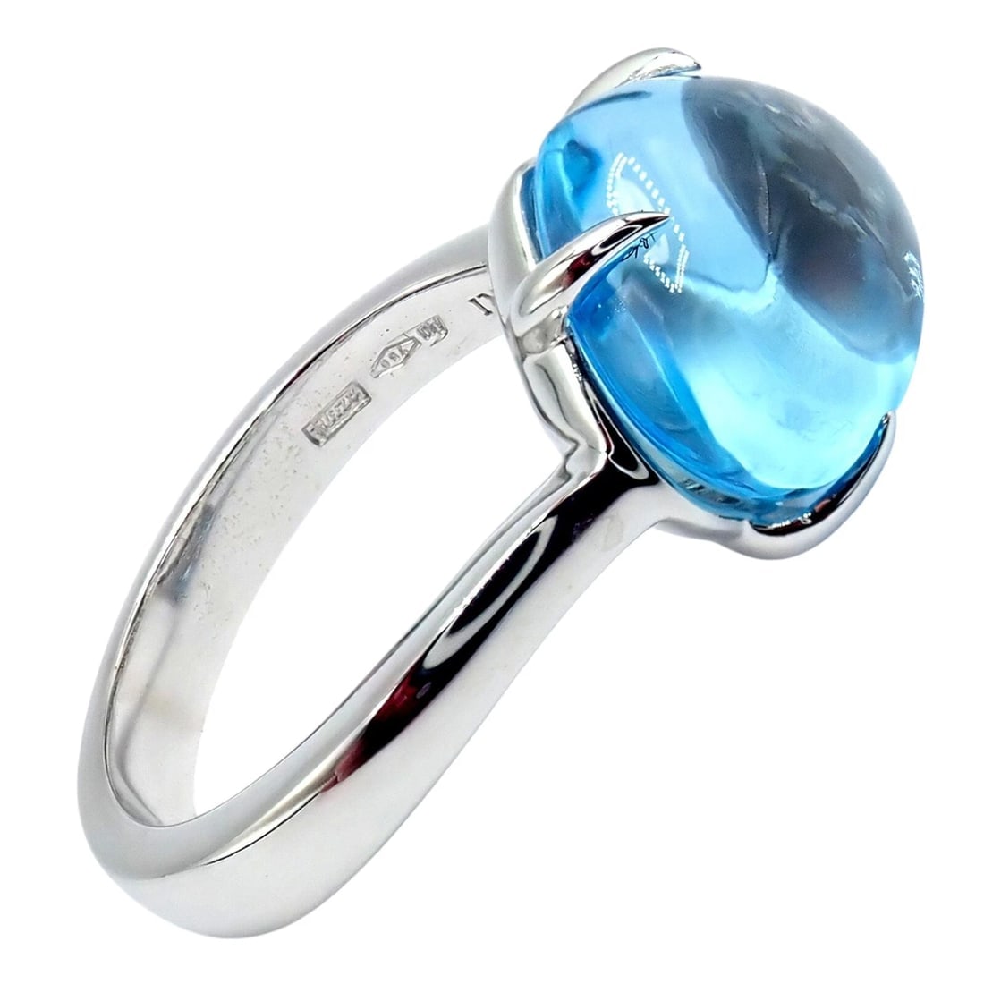Authentic! Bulgari 18k Whtie Gold Mediterranean Eden Blue Topaz Ring Size 6 - 2