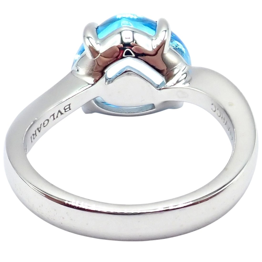 Authentic! Bulgari 18k Whtie Gold Mediterranean Eden Blue Topaz Ring Size 6 - 5
