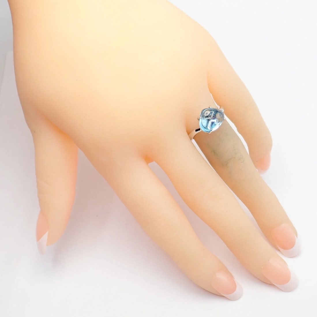 Authentic! Bulgari 18k Whtie Gold Mediterranean Eden Blue Topaz Ring Size 6 - 8