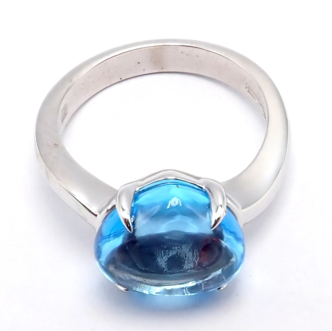 Authentic! Bulgari 18k Whtie Gold Mediterranean Eden Blue Topaz Ring Size 6 - 9