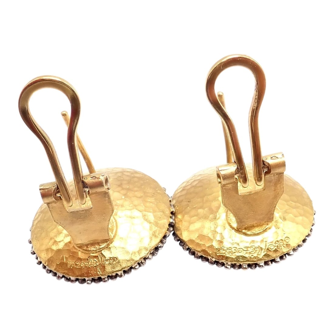 Authentic! Gurhan 24k Yellow Gold Hammered Lentil Black Diamond Large Earrings - 3