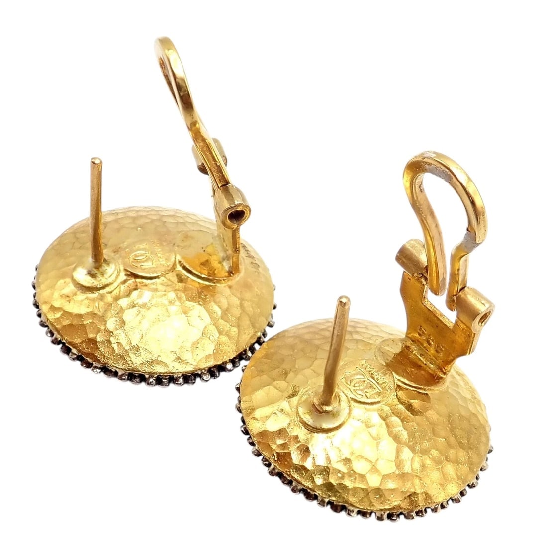 Authentic! Gurhan 24k Yellow Gold Hammered Lentil Black Diamond Large Earrings - 4