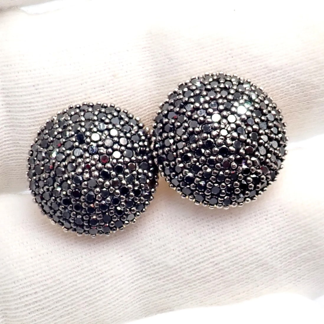 Authentic! Gurhan 24k Yellow Gold Hammered Lentil Black Diamond Large Earrings - 5