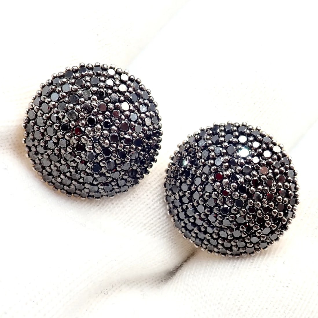 Authentic! Gurhan 24k Yellow Gold Hammered Lentil Black Diamond Large Earrings - 6