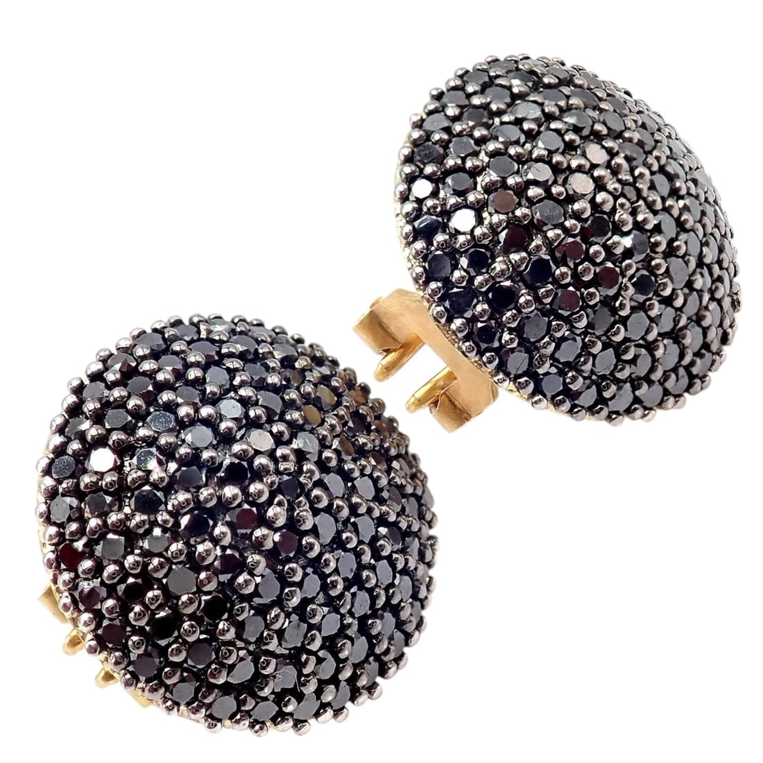 Authentic! Gurhan 24k Yellow Gold Hammered Lentil Black Diamond Large Earrings - 8
