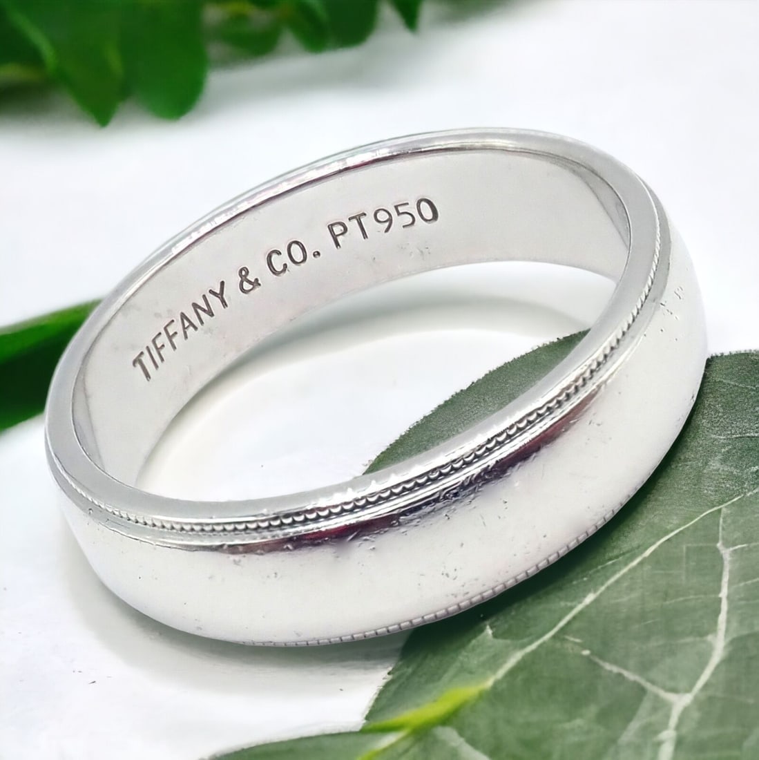Tiffany & Co. Platinum 6mm Band Classic Milgrain Mens Band Ring Sz 11.5 (1 of 6)