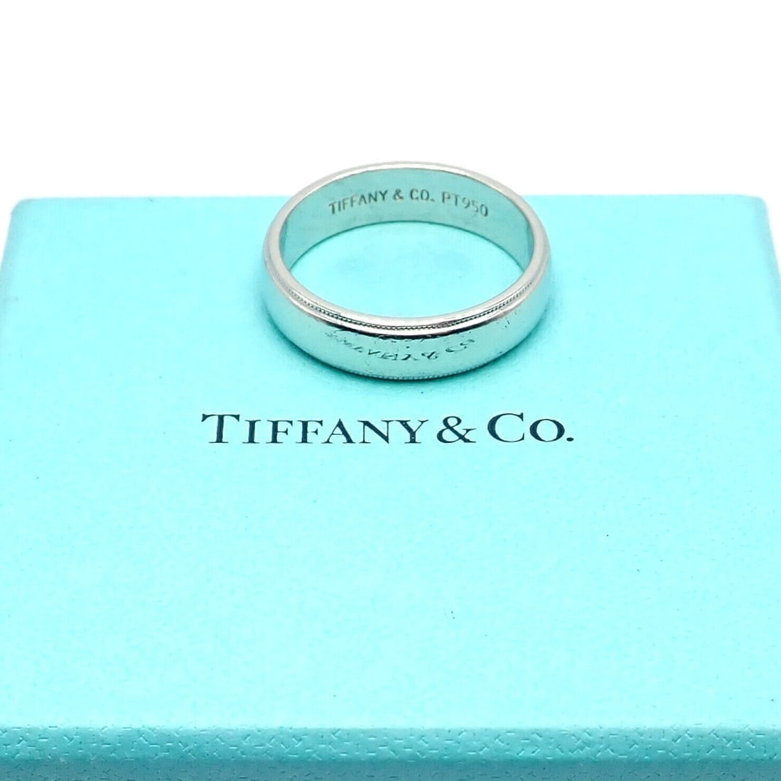 Tiffany & Co. Platinum 6mm Band Classic Milgrain Mens Band Ring Sz 11.5 - 2