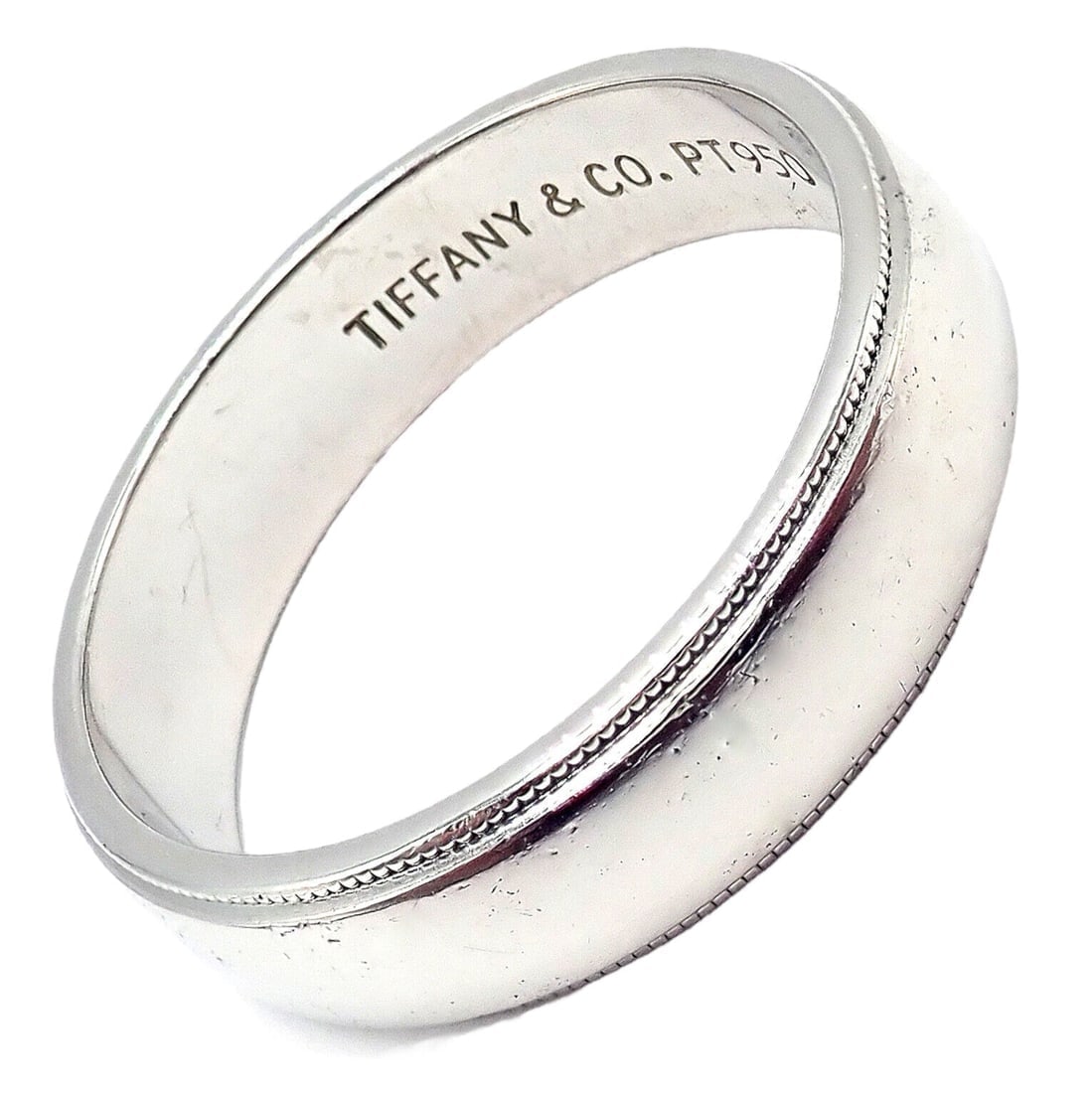 Tiffany & Co. Platinum 6mm Band Classic Milgrain Mens Band Ring Sz 11.5 - 4