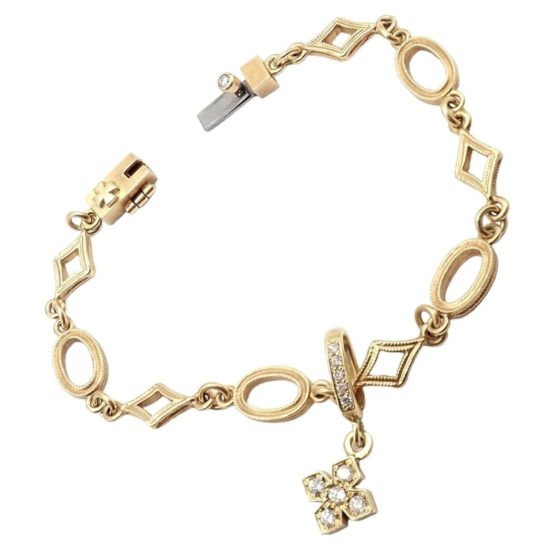 Rare Loree Rodkin 18k Yellow Gold Diamond Cross Bracelet - 10