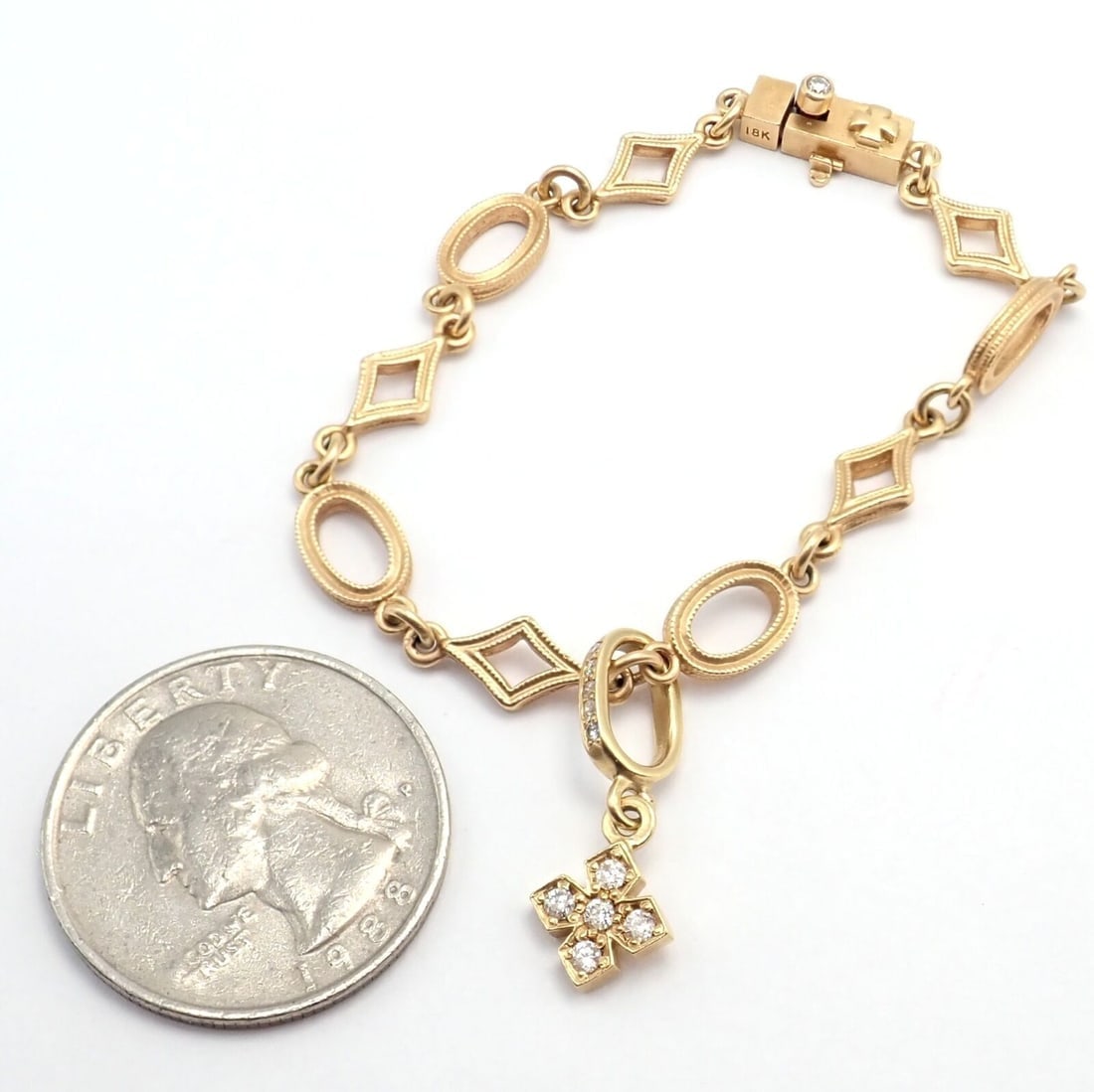 Rare Loree Rodkin 18k Yellow Gold Diamond Cross Bracelet - 5