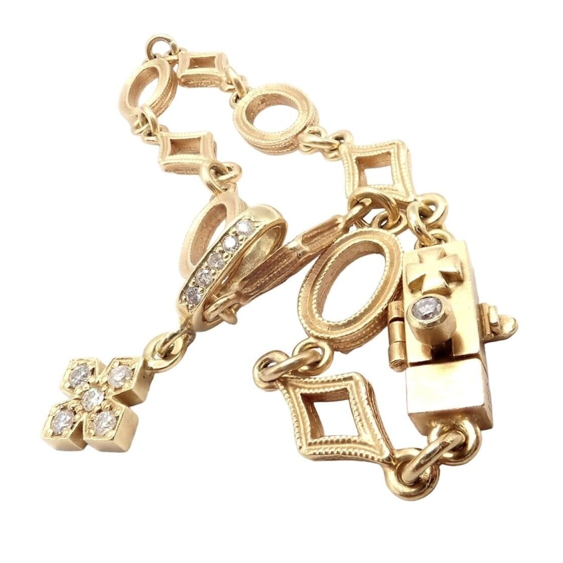 Rare Loree Rodkin 18k Yellow Gold Diamond Cross Bracelet - 9