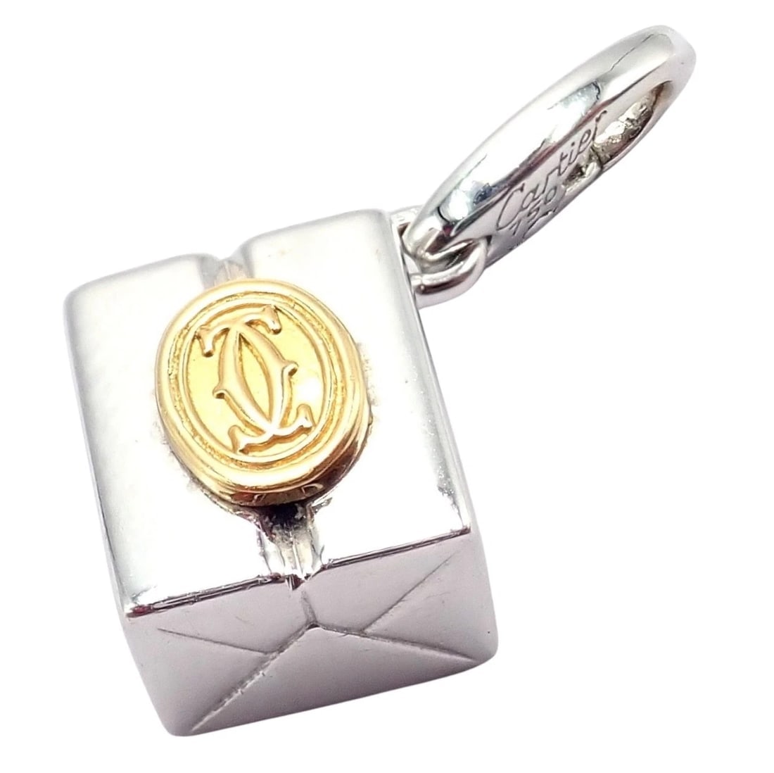 Authentic! Vintage Cartier 18k Yellow White Gold Gift Box Double C Charm Pendant - 10