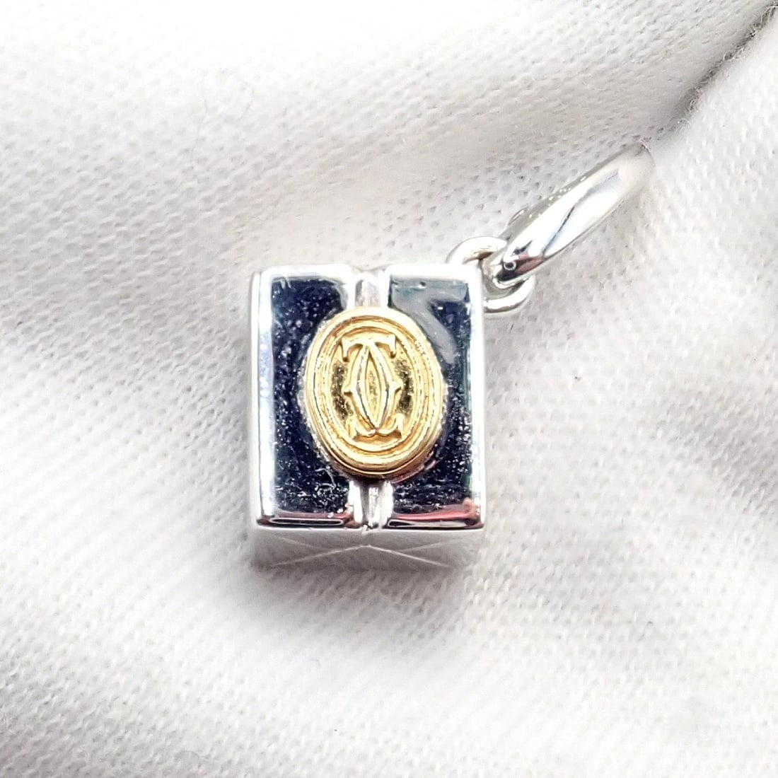 Authentic! Vintage Cartier 18k Yellow White Gold Gift Box Double C Charm Pendant - 6