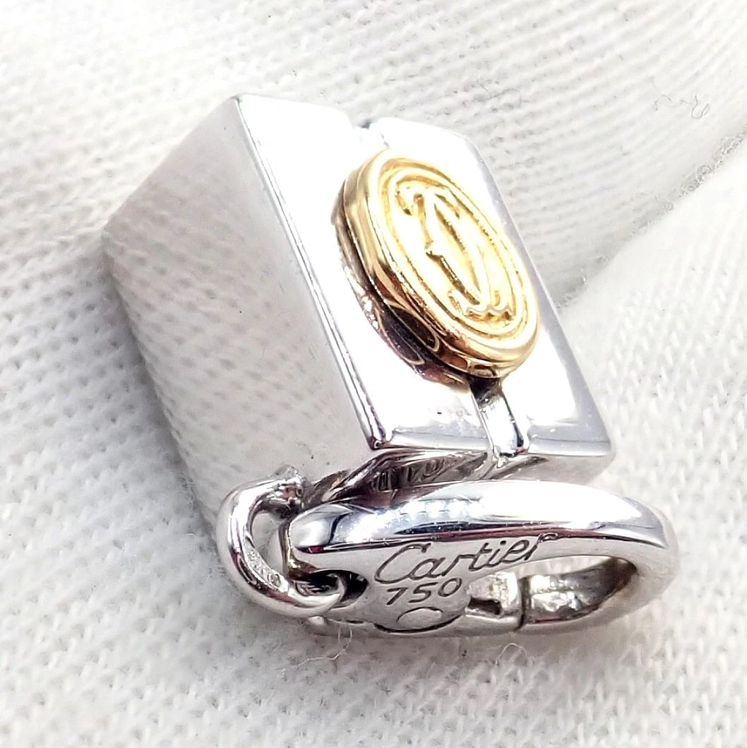 Authentic! Vintage Cartier 18k Yellow White Gold Gift Box Double C Charm Pendant - 8