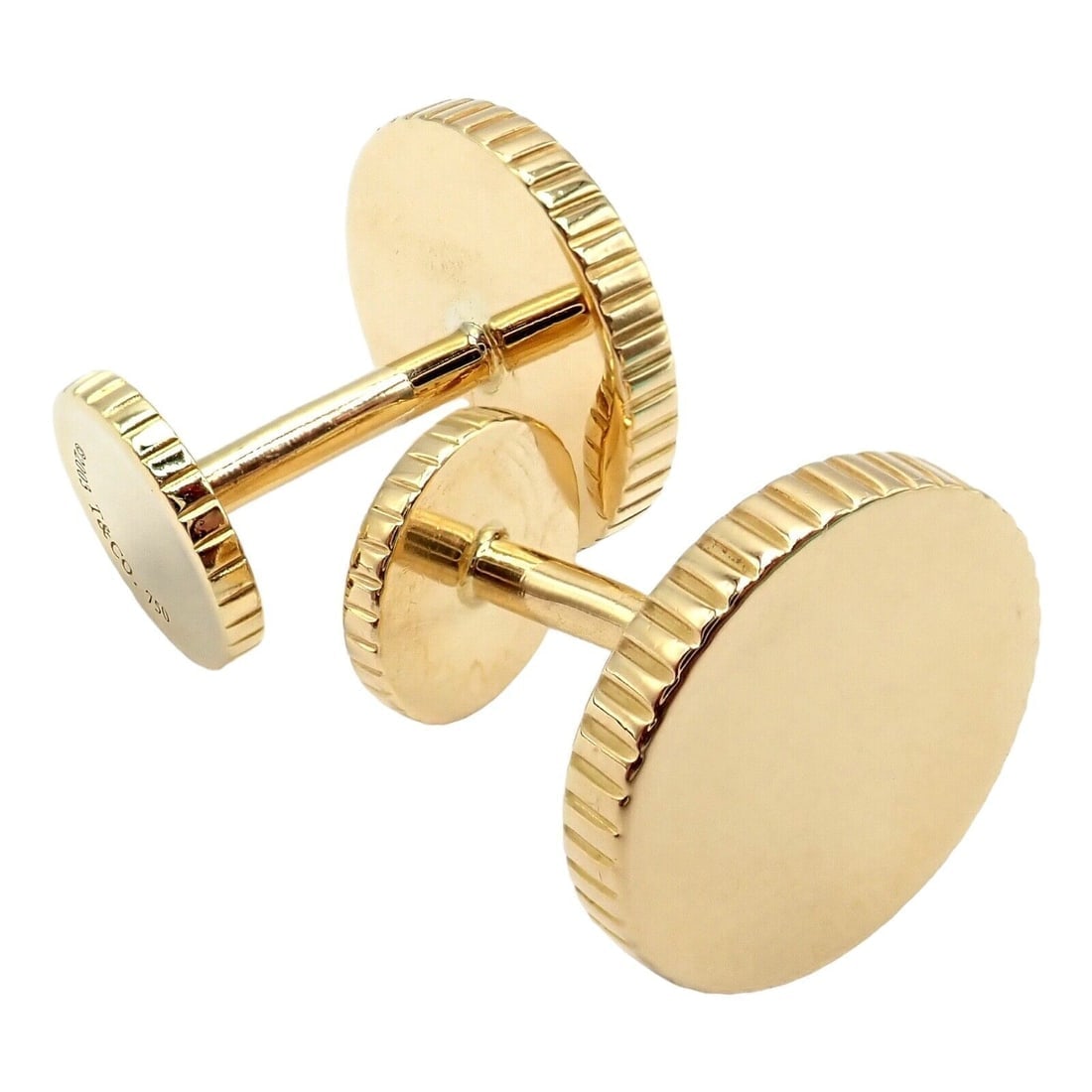 Rare! Vintage Tiffany & Co. 18k Yellow Gold Coin Edge Circle Cufflinks 2003 - 2