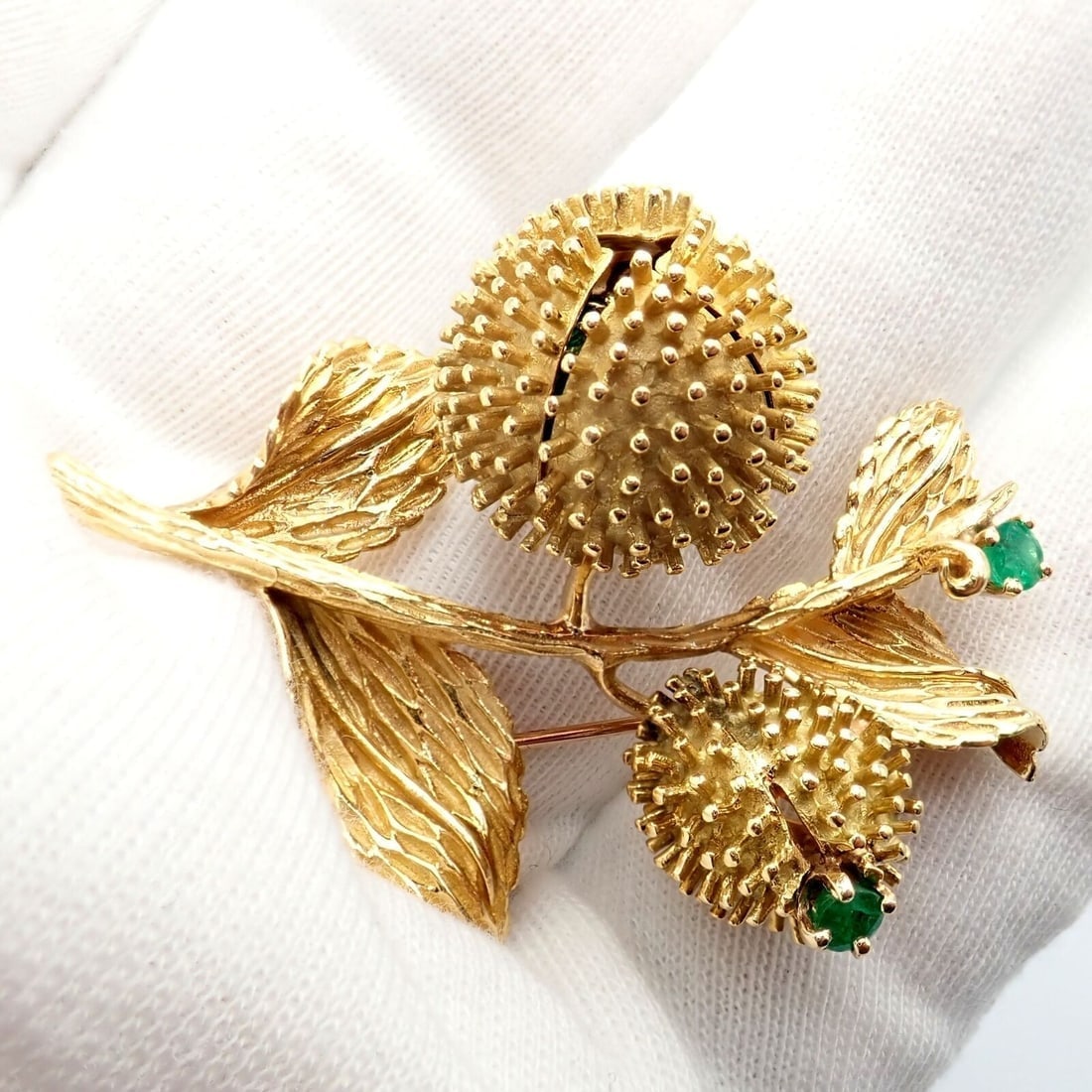Rare! Tiffany & Co 18k Yellow Gold Diamond Emerald Flower Night & Day Brooch Pin - 8