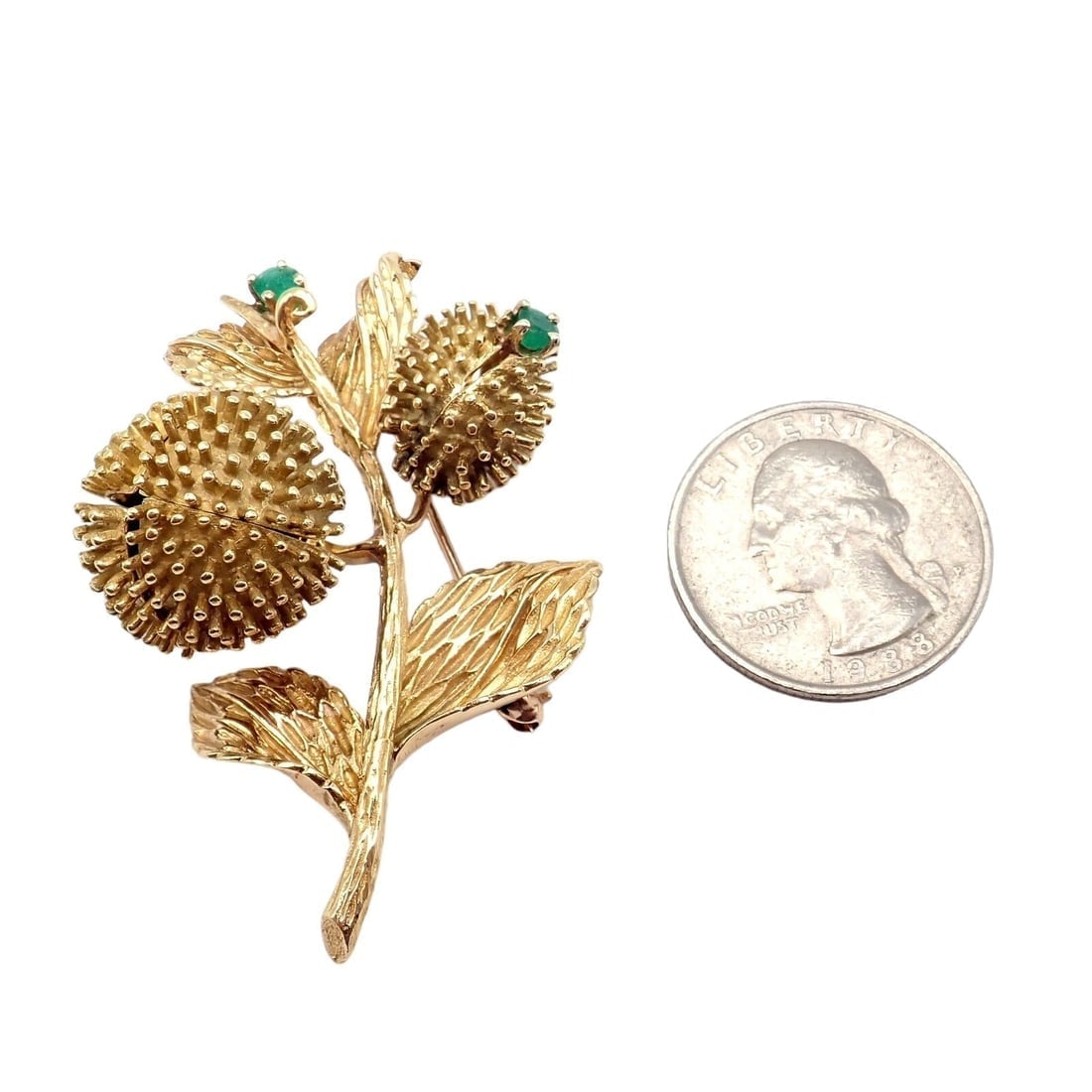Rare! Tiffany & Co 18k Yellow Gold Diamond Emerald Flower Night & Day Brooch Pin - 9