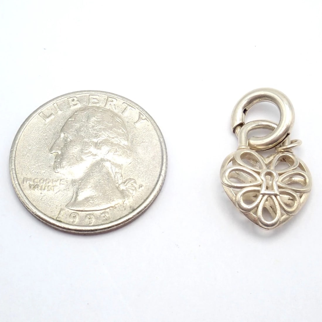 Tiffany & Co. Silver Heart Daisy Padlock Charm Pendant + Spring Ring Clasp - 3
